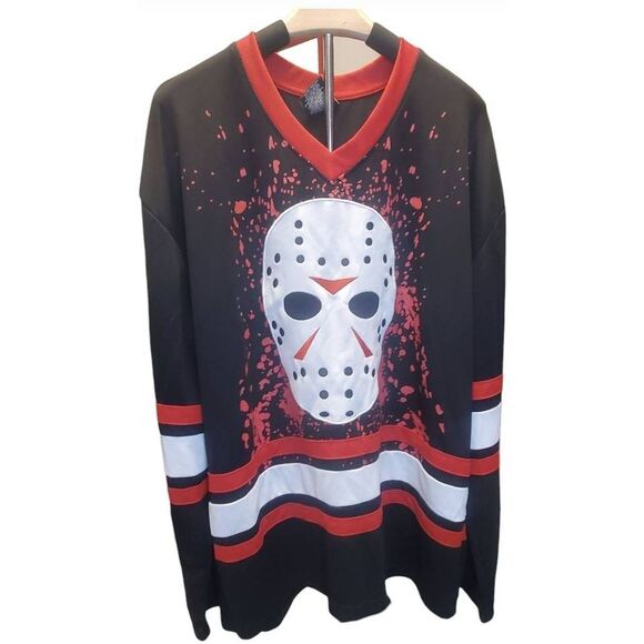Friday The 13th Jason Voorhees Embroidered Hockey Jersey Front and Back Graphic - Picture 1 of 11